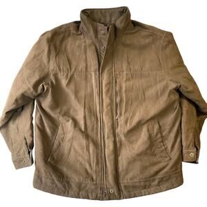 St. John's Bay Men Jacket L Brown Microfiber Button Zipper Long Sleeve Full Zip